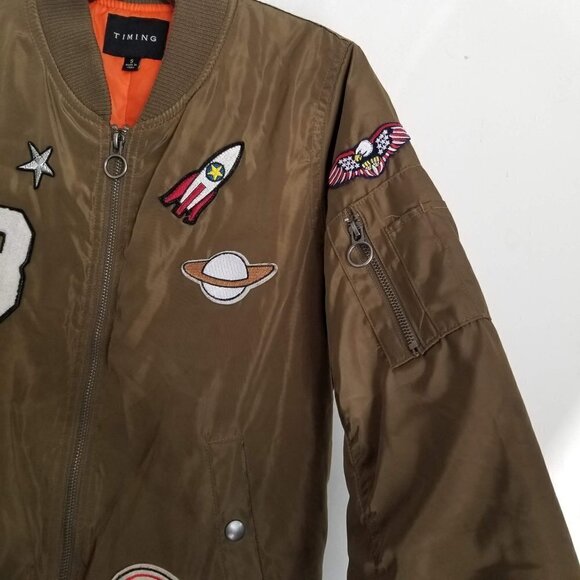 Timing Army Green Handmade Patched Bomber Jacket - Picture 8 of 15